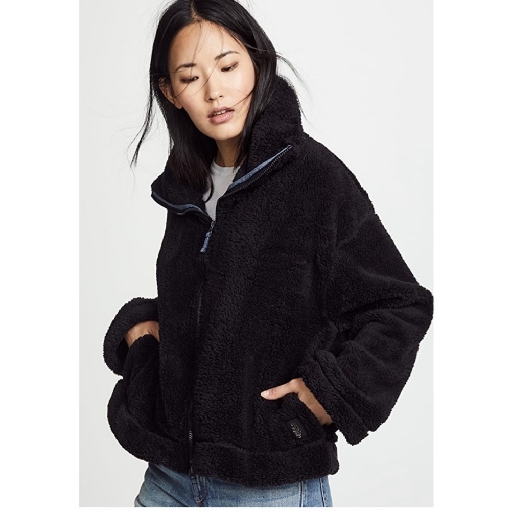 Free‎ People Dazed Hi Neck Zip Sherpa Jacket Black Large - Picture 15 of 16
